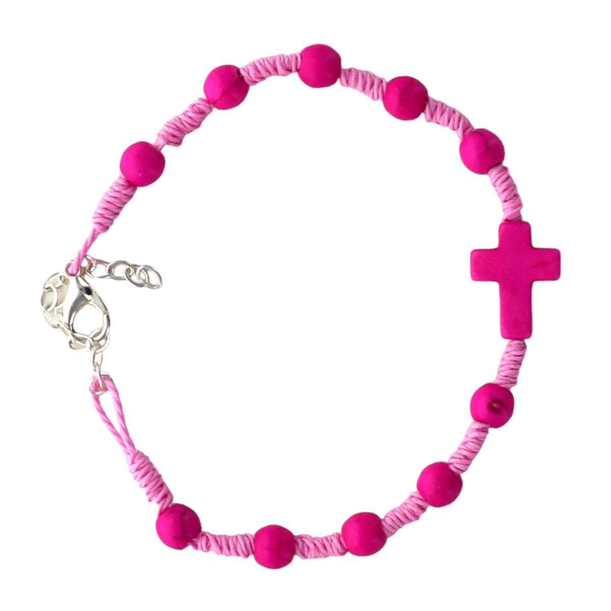 Bracelet dizainier pour enfant sur corde avec fermoir grains et croix en pierre teinté Ø 5 mm Différentes couleurs