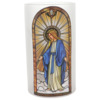 Photophore led en verre avec image des saints. diam. 7 cm H. 12 cm