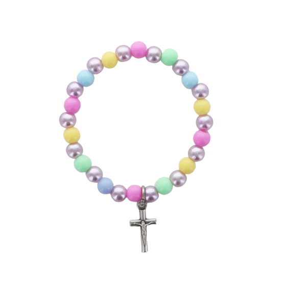 Bracelet sur élastique pour enfant, grains multicolores en plastique Ø 5 mm.