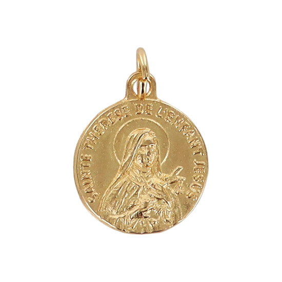 Médaille moulée en métal couleur dorée Ø 1.8 cm. Plusieurs saints.