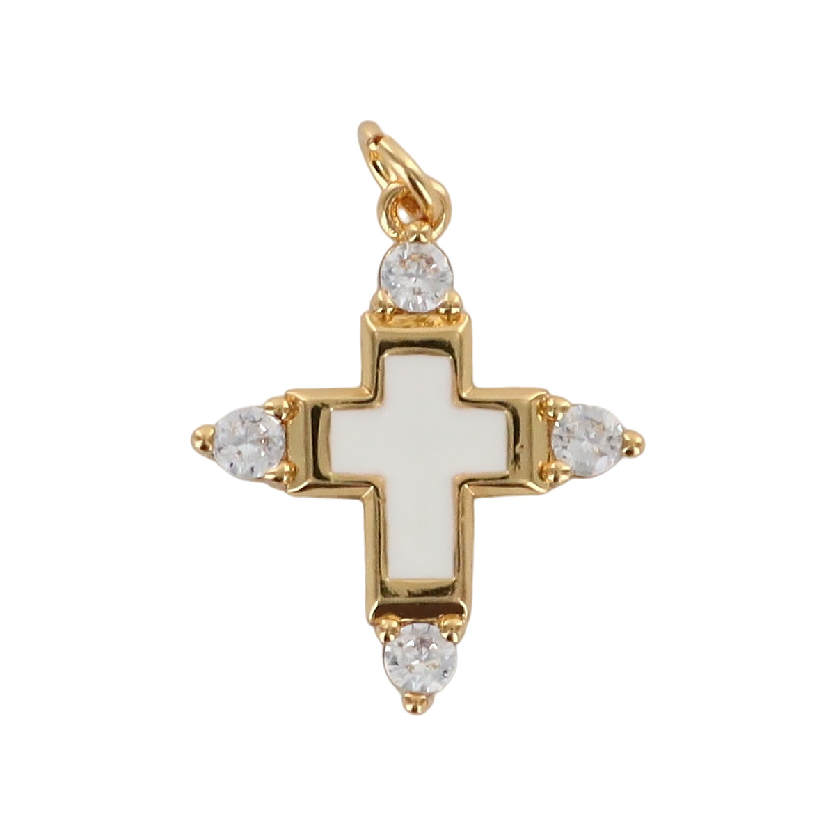 Croix de cou avec centre émaillé, dorée supérieur avec zircon cubique, hauteur 2 cm. Plusieurs couleurs.