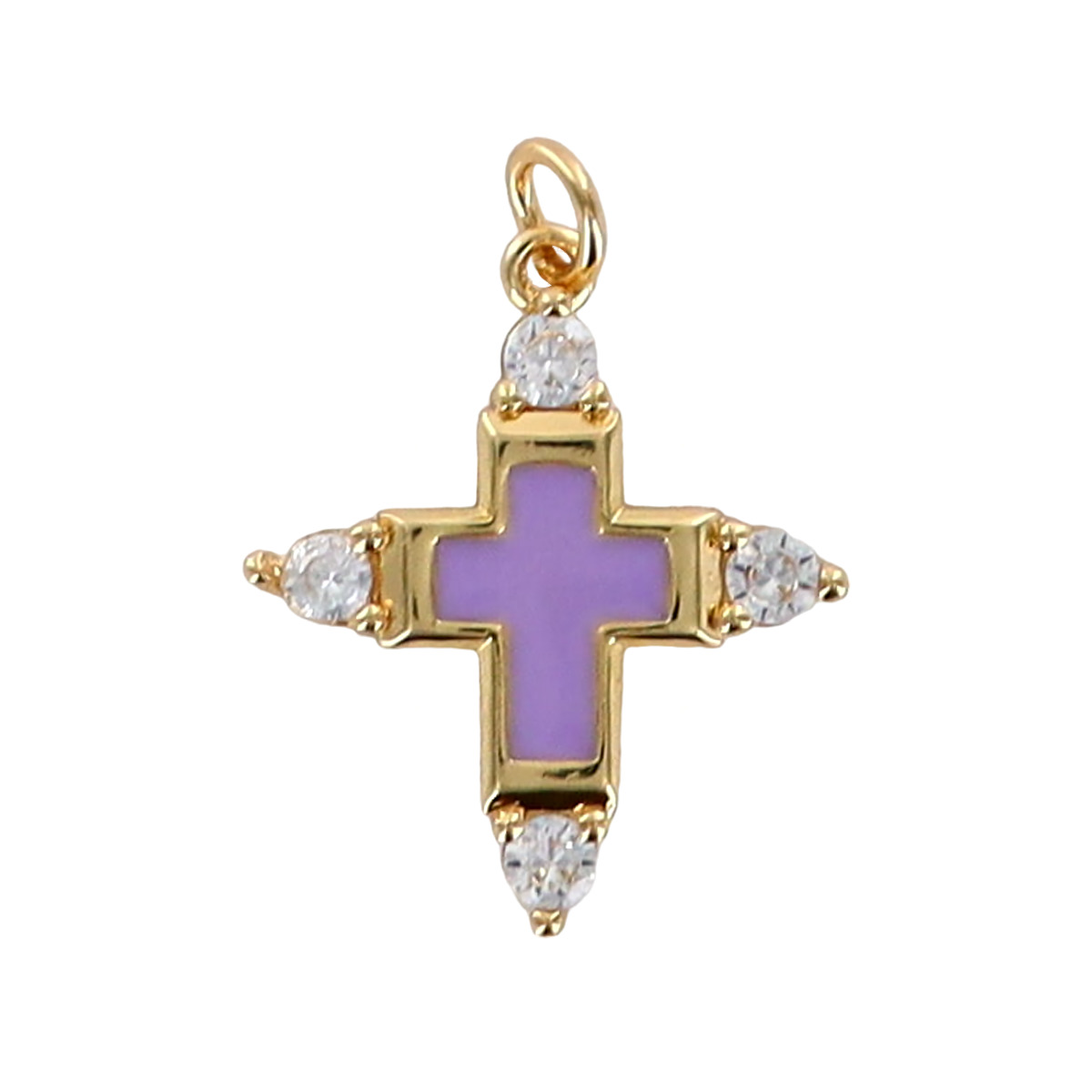 Croix de cou avec centre émaillé, dorée supérieur avec zircon cubique, hauteur 2 cm. Plusieurs couleurs.