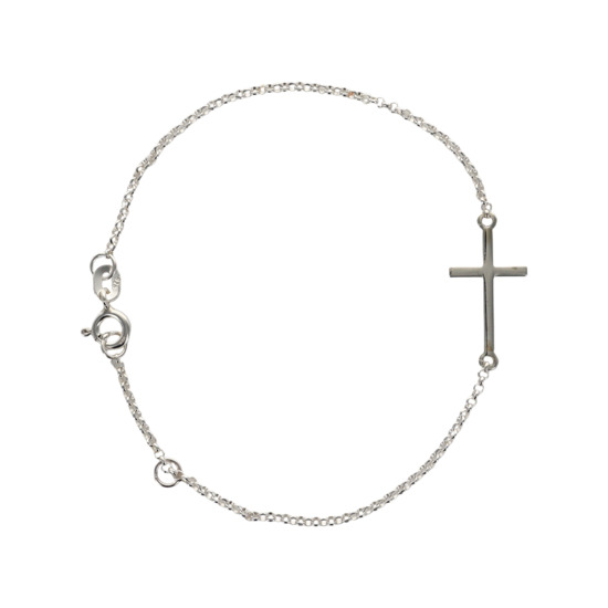 Bracelet en argent 925 °/°° ajustable sur chaine avec croix épaisse (1,44 g). Livré en boîte.