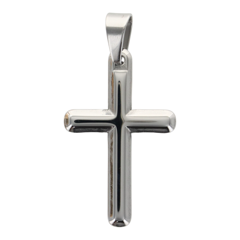 Croix de cou homme couleur argentée en acier inoxydable H. 3.7 cm.