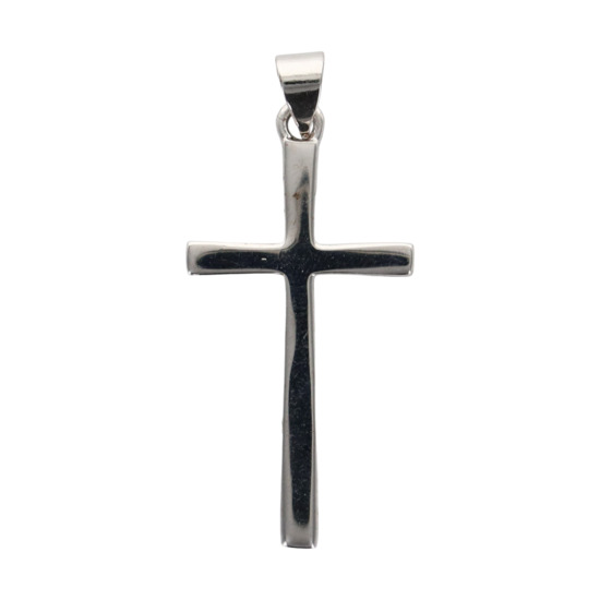 Croix de cou bâton fine en argent 925 °/°° Rhodié H. 3 cm (1,22 g). Livrée en boîte