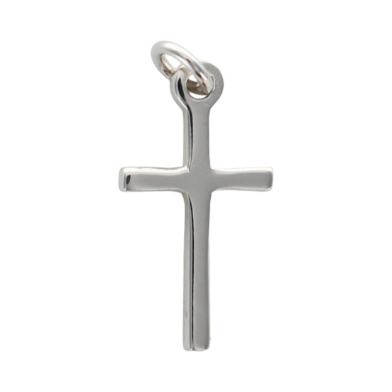 Croix de cou bâton fine en argent 925 °/°° Rhodié H. 1.3 cm (0,46 g). Livrée en boîte