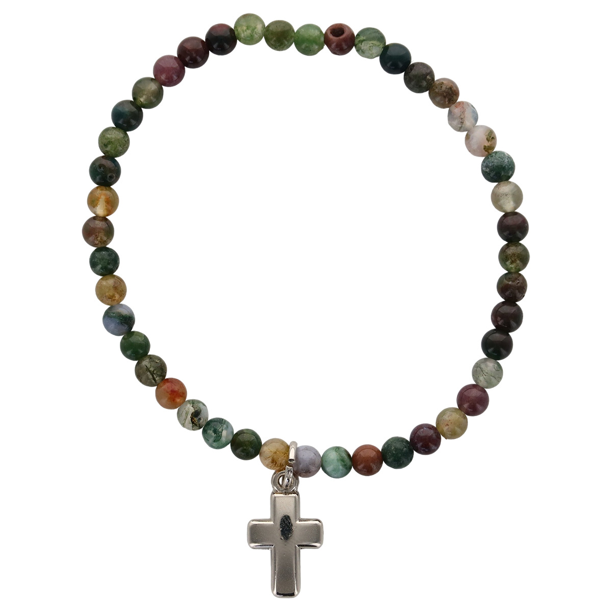 Bracelet sur élastique en pierre naturelle ou synthétique Ø 4 mm avec croix. Plusieurs modèles.