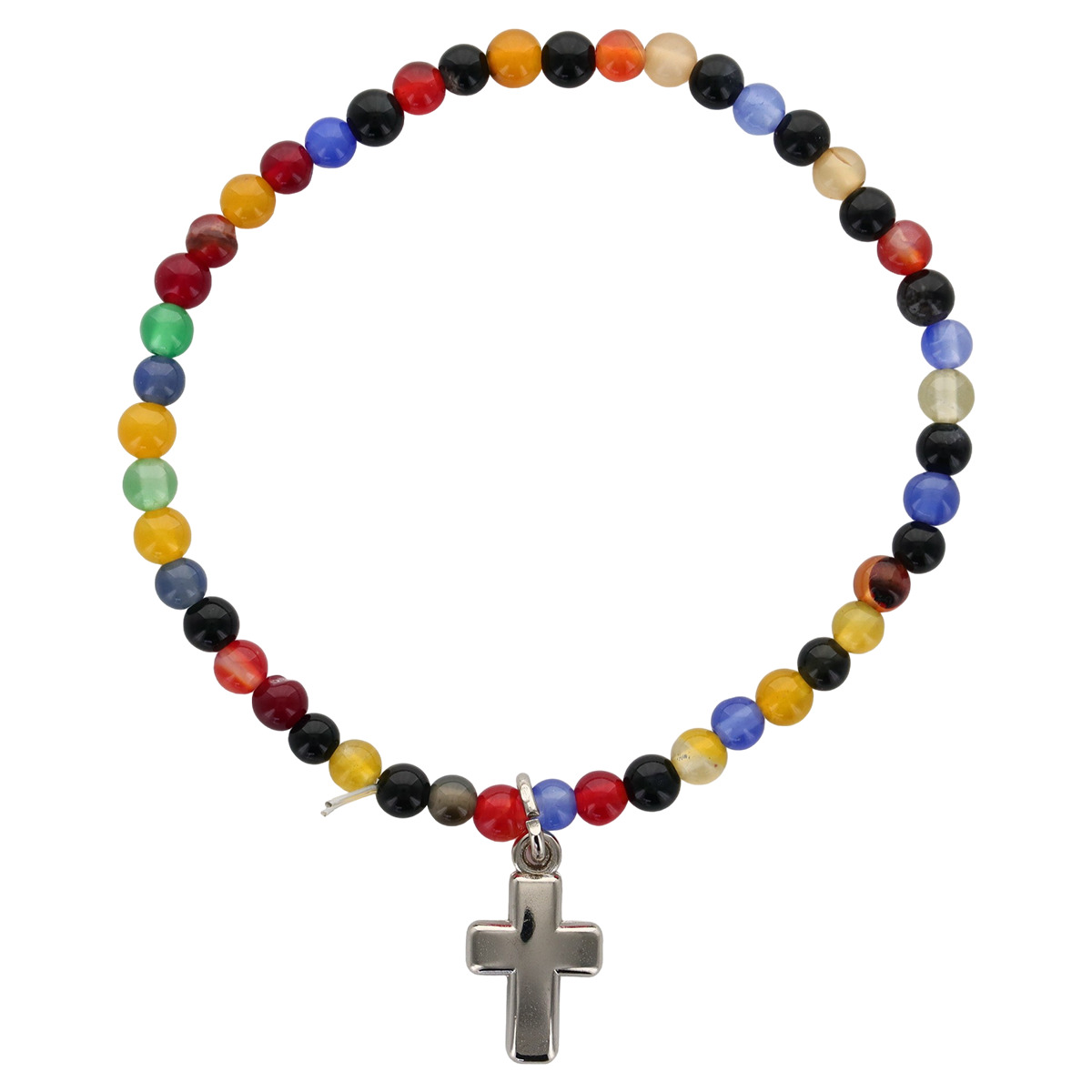 Bracelet sur élastique en pierre naturelle ou synthétique Ø 4 mm avec croix. Plusieurs modèles.