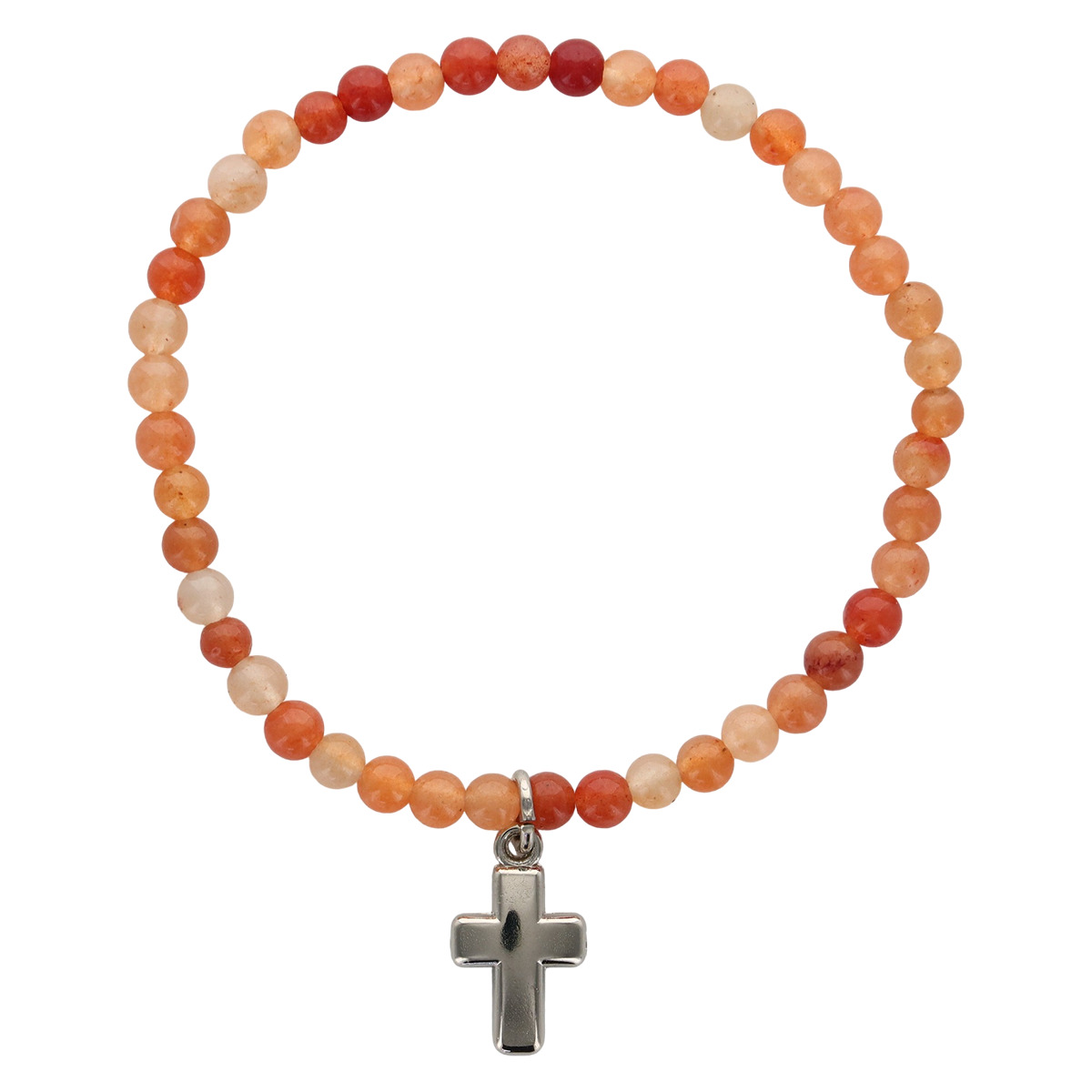 Bracelet sur élastique en pierre naturelle ou synthétique Ø 4 mm avec croix. Plusieurs modèles.