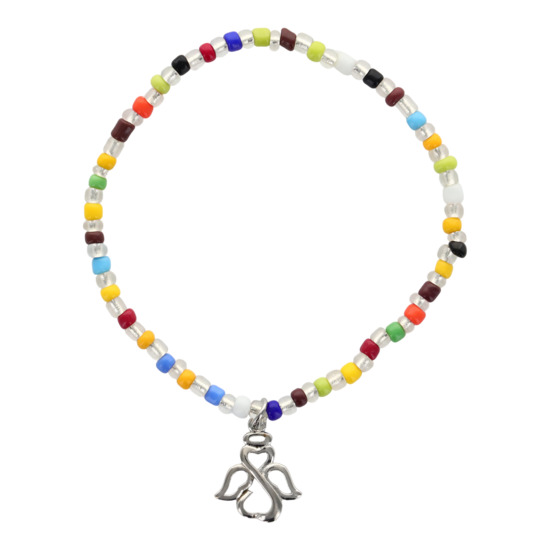 Bracelet grains ronds en verre multicolore Ø 3 mm avec pendentif ange en laiton.