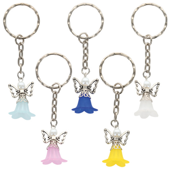 Porte-clés pendentif ange en acrylique, couleurs assorties, hauteur 7 cm LOT DE 5 ASS