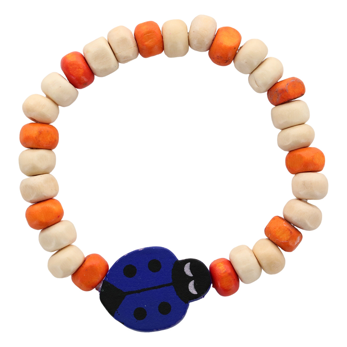 Bracelet dizainier pour enfant, grains en bois et coccinelles de différentes couleurs Ø  5 mm. LOT DE 10 ASSORTIS.