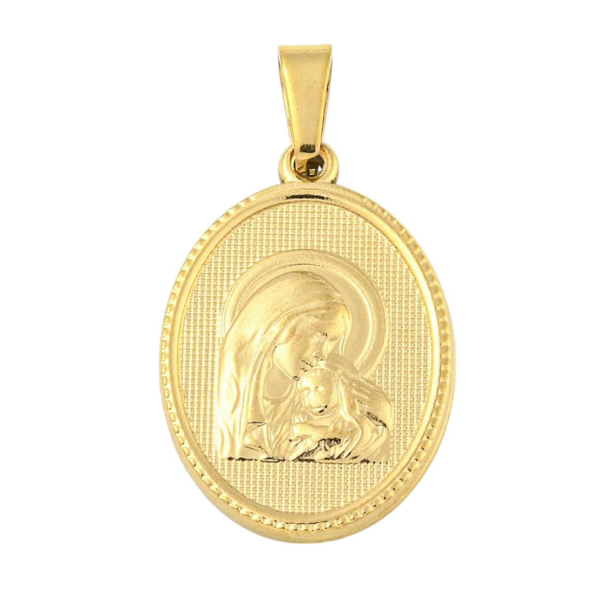 Médaille en acier inoxydable de couleur dorée H. 2.1 cm. Existe avec différents Saints. 