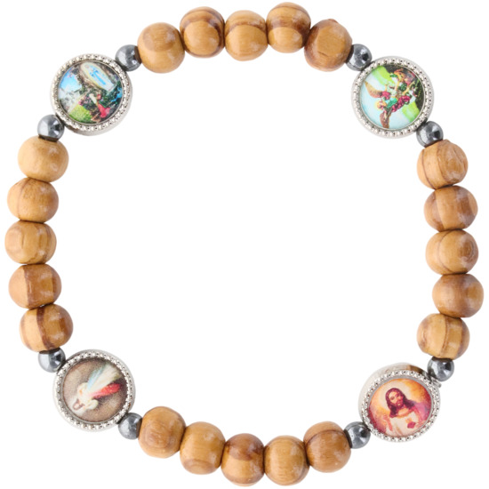 Bracelet sur élastique grains en bois Ø 8 mm. SAINTS SELON ARRIVAGE.