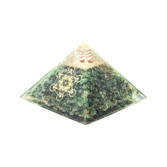 Pyramide Orgonite avec symbole metatron, L. 6 cm. Plusieurs pierres.