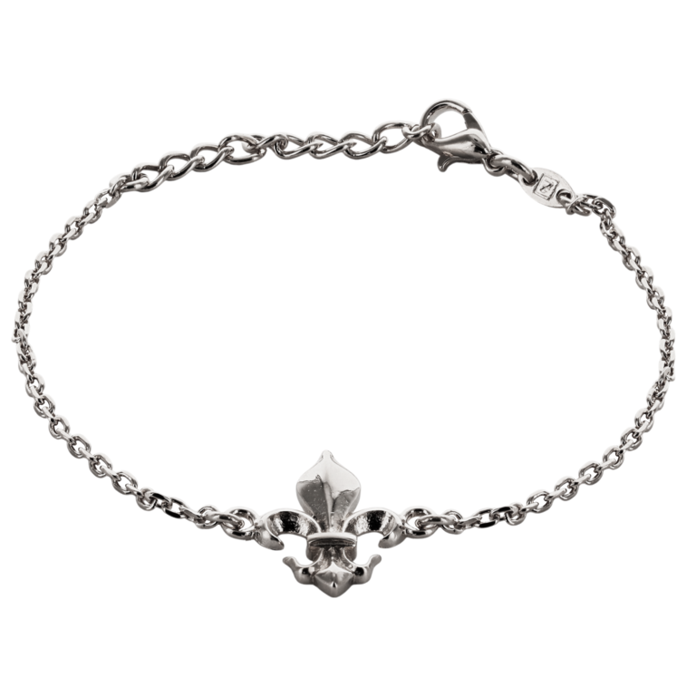 Bracelet avec fleur de lys 1.5 cm en argent 925 °/°° . Livrée en boîte. 