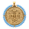 Médaille de Saint Benoit en acier inoxydable doré supérieur avec grains en verre de différentes couleurs  Ø 3 cm.