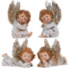 Boîte de 12 anges en résine assis et couché - H. 5.5/7.5 cm (3 lots de 4 anges assortis) 