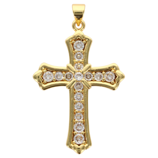 Croix de cou dorée supérieur avec zircons. H. 3.7 cm. 