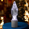 Lumignon blanc à piles avec éclairage LED, représentant la Vierge Miraculeuse façon cristal, H. 21 cm (2 piles LR14 incluses).