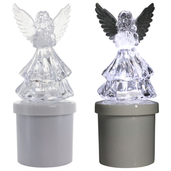 Lumignon blanc à piles éclairage led, avec un Ange facon cristal Hauteur 15 cm (2 piles LR14 incluses)