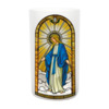 Photophore led en verre avec image des saints. diam. 7 cm H. 12 cm (fourni sans piles 3 x AAA)